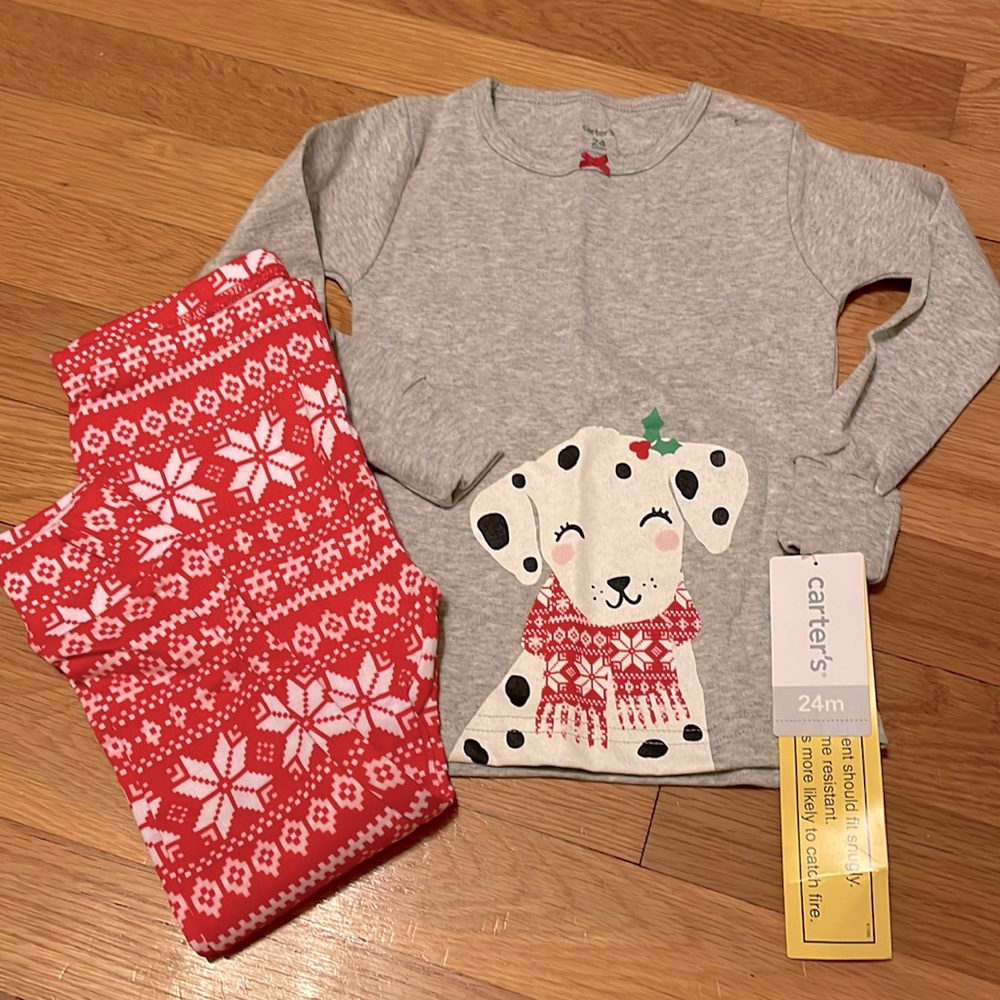 Carters baby girl or neutral Christmas holiday pajamas 2 piece dog 24 months NWT